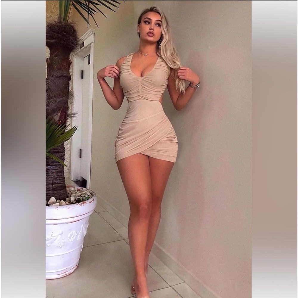 Fashion Nova Nude Ruched Dress